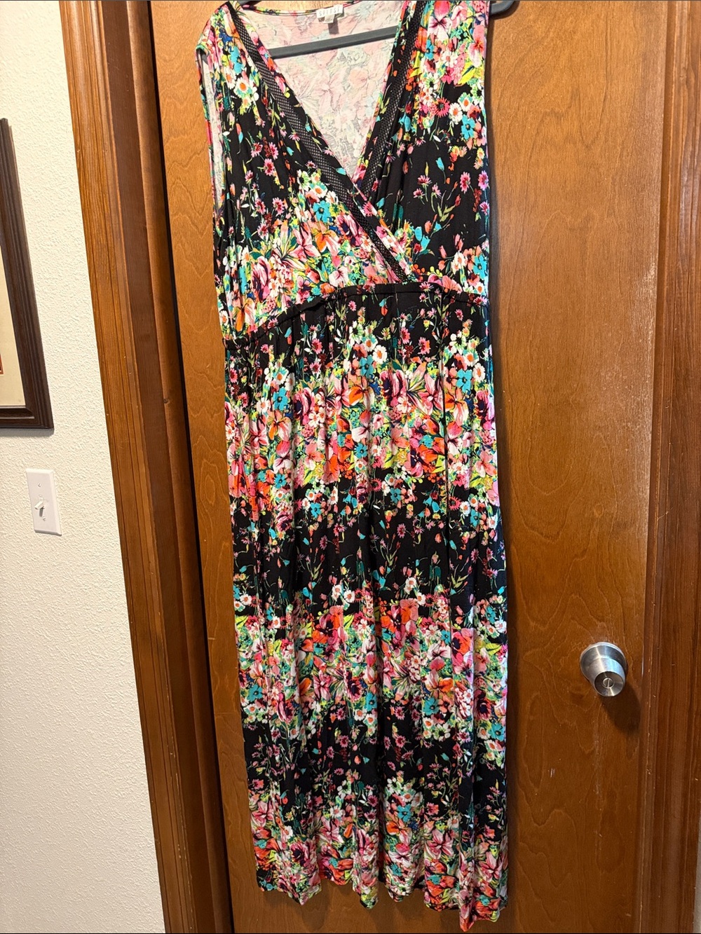 Spense Black Floral Wrap-Style Maxi Dress